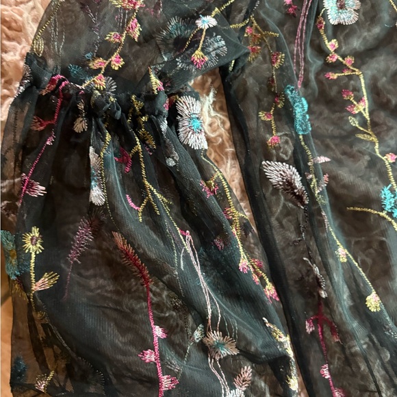 Floral Embroidered Sheer Black Top - Picture 7 of 7